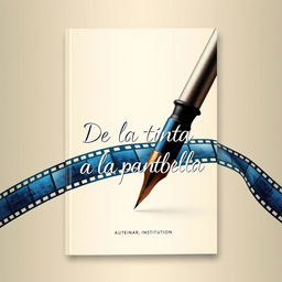 A visually striking book cover that showcases a fountain pen gracefully drawing a ribbon of ink that transitions into dynamic film strips, representing the evolution from literary works to film and television