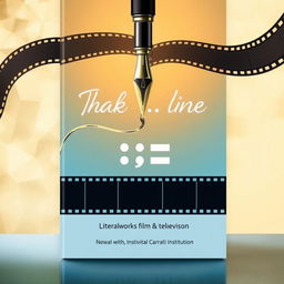 A visually engaging book cover that showcases a fountain pen elegantly drawing a continuous trail of ink that gradually transforms into film strips, symbolizing the transition from literary works to film and television