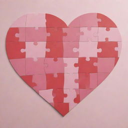 A heart-shaped jigsaw puzzle drawn in vector style. Each piece should be detailed and distinct, with shades of reds and pinks giving life to the image.