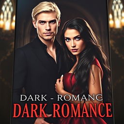 A captivating dark romance book cover featuring a handsome white man with blonde hair and Russian ancestry, standing confidently with a brooding expression