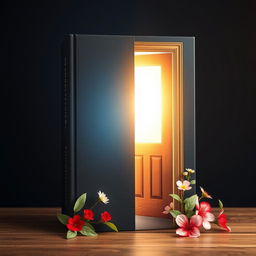 A beautifully designed book cover featuring a partially open door with bright light streaming through, symbolizing the transition from darkness to light, representing new opportunities and hope