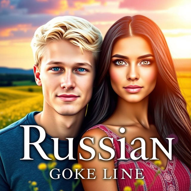 A visually striking book cover featuring a young white man with blonde hair and Russian ancestry, alongside a young woman with long black hair and captivating blue eyes, representing American heritage