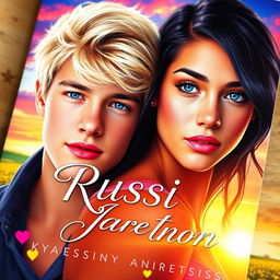 A visually striking book cover featuring a young white man with blonde hair and Russian ancestry, alongside a young woman with long black hair and captivating blue eyes, representing American heritage