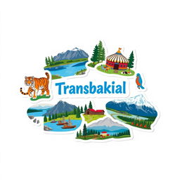 A set of stickers themed around the Transbaikal region, designed against a white background