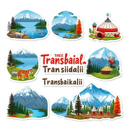 A set of stickers themed around the Transbaikal region, designed against a white background