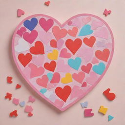 A cartoon heart-shaped puzzle. Each piece is bold and colorful, with vivid reds and pinks. The style is lighthearted and whimsical, reminiscent of animated shows.