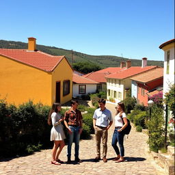 A picturesque scene set in the year 1970 in the village of Amarela, located in northern Portugal