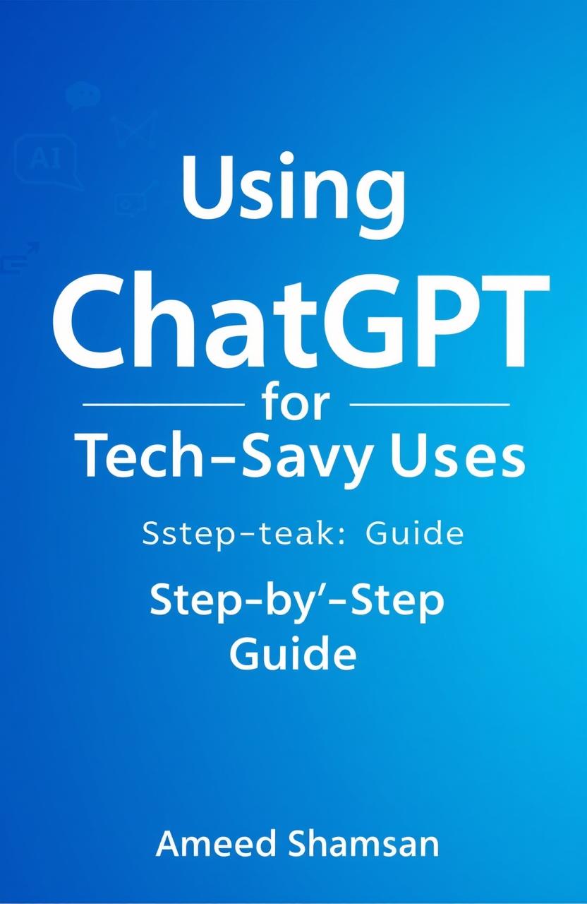 A clean, modern book cover for 'Using ChatGPT for Tech-Savvy Users: A Step-by-Step Guide' written by Ameed Shamsan