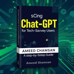 A modern book cover design for 'Using Chat-GPT for Tech-Savvy Users: A Step-by-Step Guide' by Ameed Shamsan