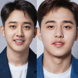 Generate a combined portrait of Kpop idols D.O. from Exo and Mina from Twice, capturing their distinctive features and personality.