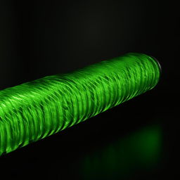 The same fusion bass tube, vibrantly green, vibrating with powerful sub-bass waves