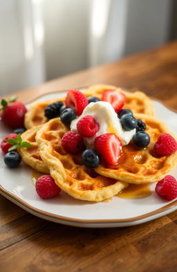 A delicious plate of golden-brown sirniki, topped with a dollop of creamy sour cream and fresh berries