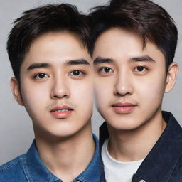 Generate a combined portrait of Kpop idols D.O. from Exo and Mina from Twice, capturing their distinctive features and personality.