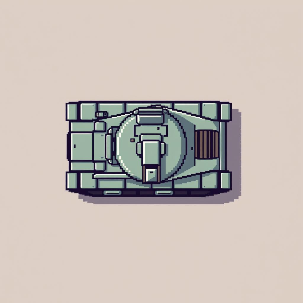 A pixel art representation of a top-down view tank, crafted in a retro 16-bit style with a resolution of 16x16 pixels