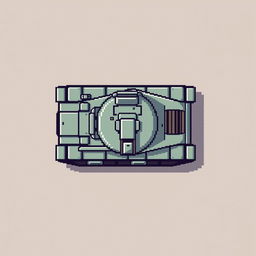 A pixel art representation of a top-down view tank, crafted in a retro 16-bit style with a resolution of 16x16 pixels