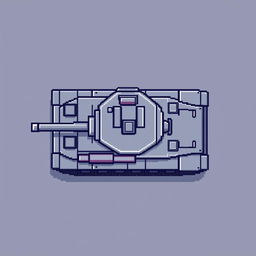 A pixel art representation of a top-down view tank, crafted in a retro 16-bit style with a resolution of 16x16 pixels