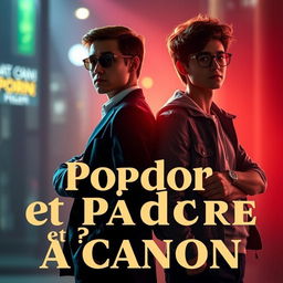 A young secret agent in silhouette and a film student standing back-to-back, with the title 'Popcorn et Poudre à Canon' prominently displayed in an engaging font