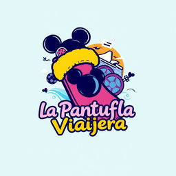 A creative logo design for 'La Pantufla Viajera,' a travel agency dedicated to Disney and Universal parks, as well as cruises