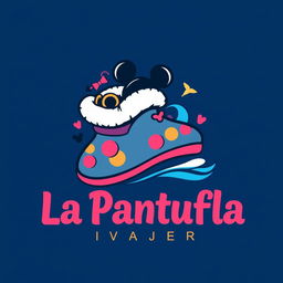 A creative logo design for 'La Pantufla Viajera,' a travel agency dedicated to Disney and Universal parks, as well as cruises