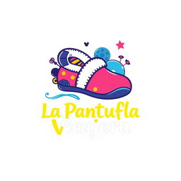 A creative logo design for 'La Pantufla Viajera,' a travel agency dedicated to Disney and Universal parks, as well as cruises