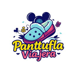 A creative logo design for 'La Pantufla Viajera,' a travel agency dedicated to Disney and Universal parks, as well as cruises