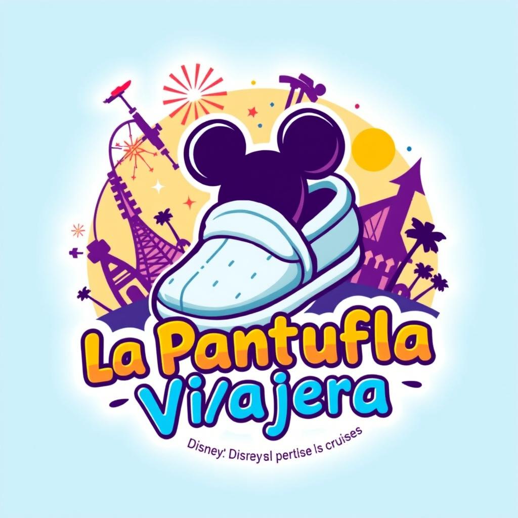 A playful and imaginative logo design for 'La Pantufla Viajera,' a travel agency focused on Disney and Universal parks including cruises