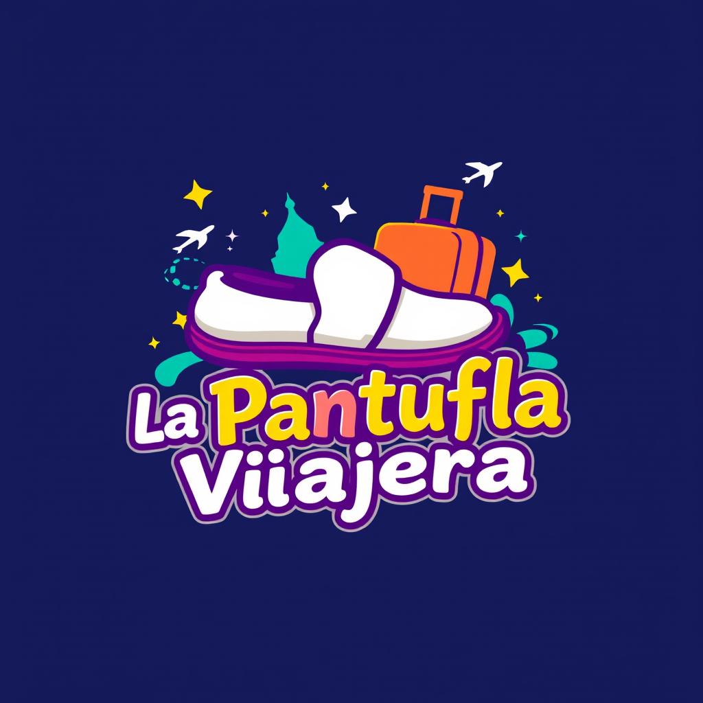 A vibrant and engaging logo design for 'La Pantufla Viajera,' a travel agency specializing in trips to Disney and Universal parks and cruises