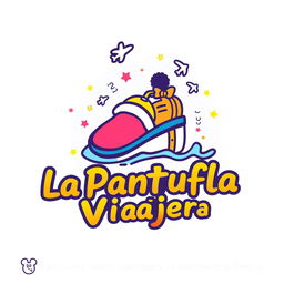 A vibrant and engaging logo design for 'La Pantufla Viajera,' a travel agency specializing in trips to Disney and Universal parks and cruises