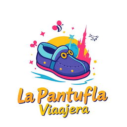 A vibrant and engaging logo design for 'La Pantufla Viajera,' a travel agency specializing in trips to Disney and Universal parks and cruises