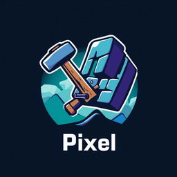 A stylized pixelated hammer striking an oversized pixel, symbolizing creativity and craftsmanship in game development