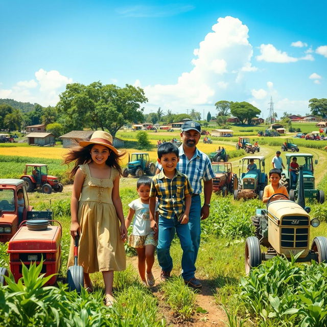 In a lively rural village scene depicting March 1982, reveling in the joy of new beginnings as the first family, the Cardoso family, celebrates their acquisition of the largest piece of land in the community