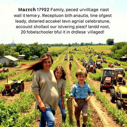 In a lively rural village scene depicting March 1982, reveling in the joy of new beginnings as the first family, the Cardoso family, celebrates their acquisition of the largest piece of land in the community