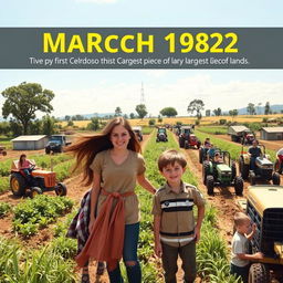 In a lively rural village scene depicting March 1982, reveling in the joy of new beginnings as the first family, the Cardoso family, celebrates their acquisition of the largest piece of land in the community