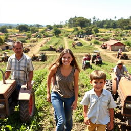 In a lively rural village scene depicting March 1982, reveling in the joy of new beginnings as the first family, the Cardoso family, celebrates their acquisition of the largest piece of land in the community