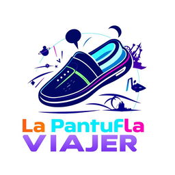 A modern and futuristic logo design for 'La Pantufla Viajera,' a travel agency specializing in trips to Disney and Universal parks as well as cruises