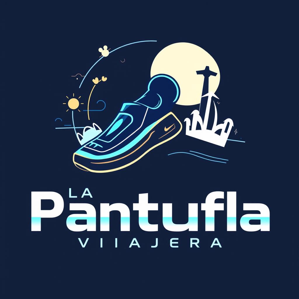 A modern and futuristic logo design for 'La Pantufla Viajera,' a travel agency specializing in trips to Disney and Universal parks as well as cruises