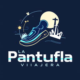 A modern and futuristic logo design for 'La Pantufla Viajera,' a travel agency specializing in trips to Disney and Universal parks as well as cruises