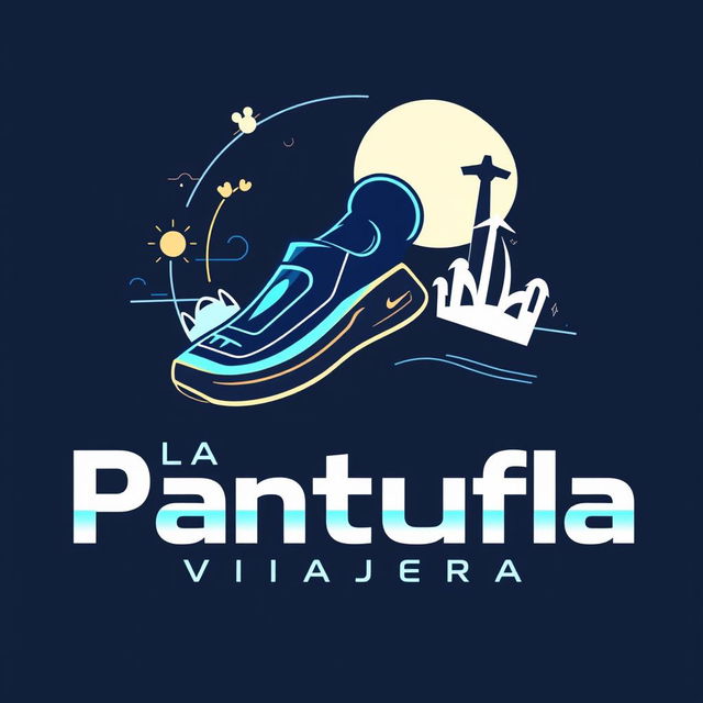 A modern and futuristic logo design for 'La Pantufla Viajera,' a travel agency specializing in trips to Disney and Universal parks as well as cruises