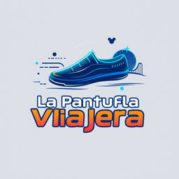 A modern and futuristic logo design for 'La Pantufla Viajera,' a travel agency specializing in trips to Disney and Universal parks as well as cruises