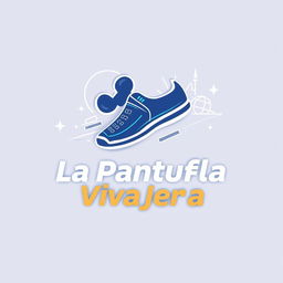 A modern and futuristic logo design for 'La Pantufla Viajera,' a travel agency specializing in trips to Disney and Universal parks as well as cruises