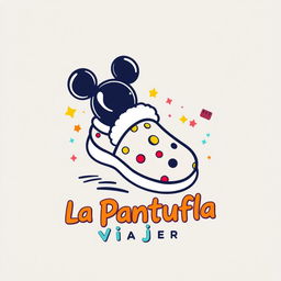 A fun and vibrant logo design for 'La Pantufla Viajera,' a travel agency specializing in Disney and Universal parks and cruises