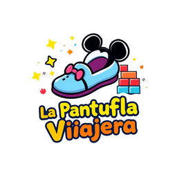 A playful and colorful logo design for 'La Pantufla Viajera,' a travel agency focused on Disney and Universal parks and cruises