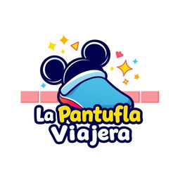 A playful and colorful logo design for 'La Pantufla Viajera,' a travel agency focused on Disney and Universal parks and cruises