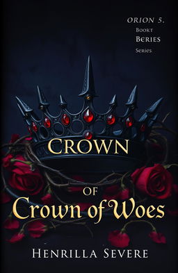 A dark, ornate crown centered on the cover, featuring sharp, thorn-like protrusions and blood-red gemstones, exuding a regal yet menacing aura