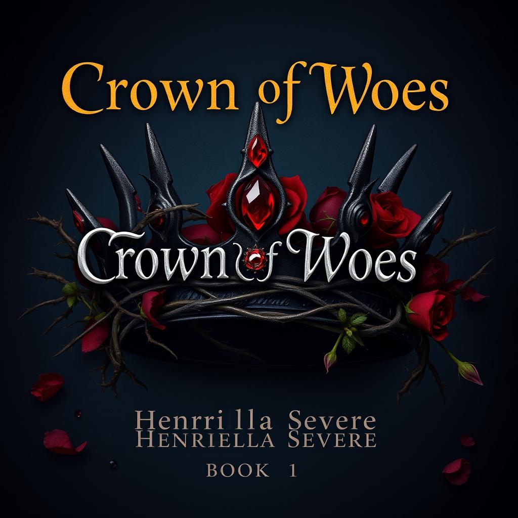 A dark, ornate crown centered on the cover, featuring sharp, thorn-like protrusions and blood-red gemstones, exuding a regal yet menacing aura