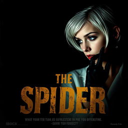 A dark and dim movie poster titled 'The Spider', presented in a 90s style