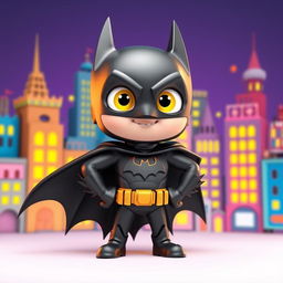 A vibrant 3D illustration of a superhero character inspired by the iconic Batman, designed in a fun and playful Pixar style