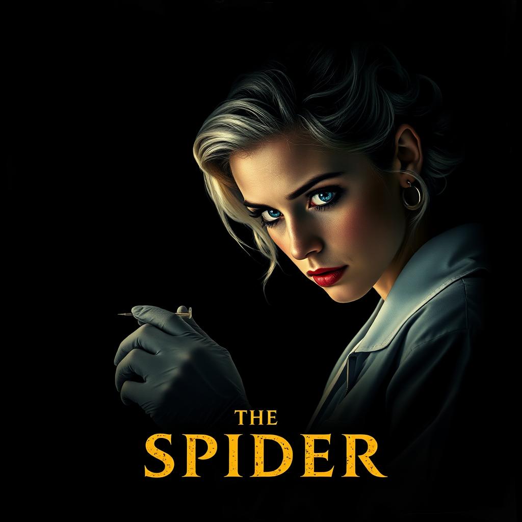 A dark and dim movie poster titled 'The Spider', designed in a 90s style