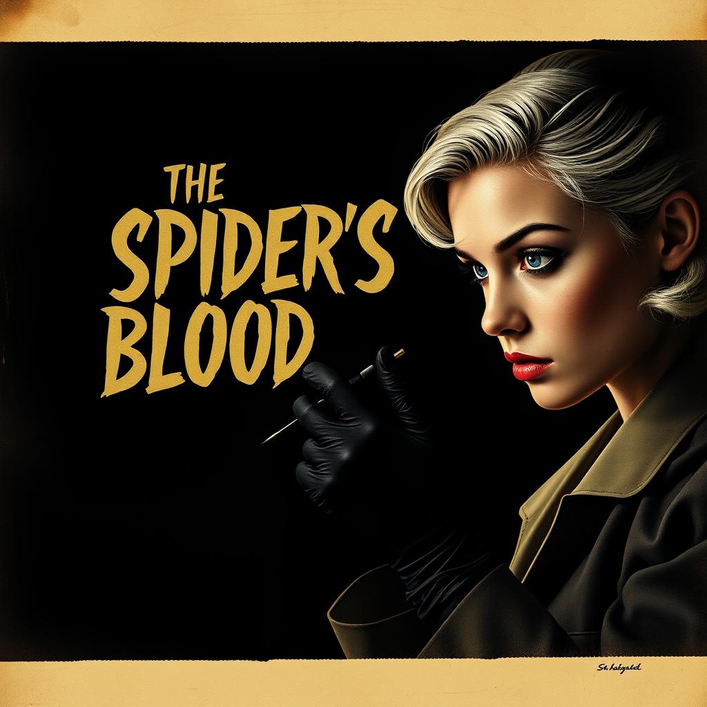 A very dark and dim movie poster titled 'The Spider's Blood', designed in a 90s style