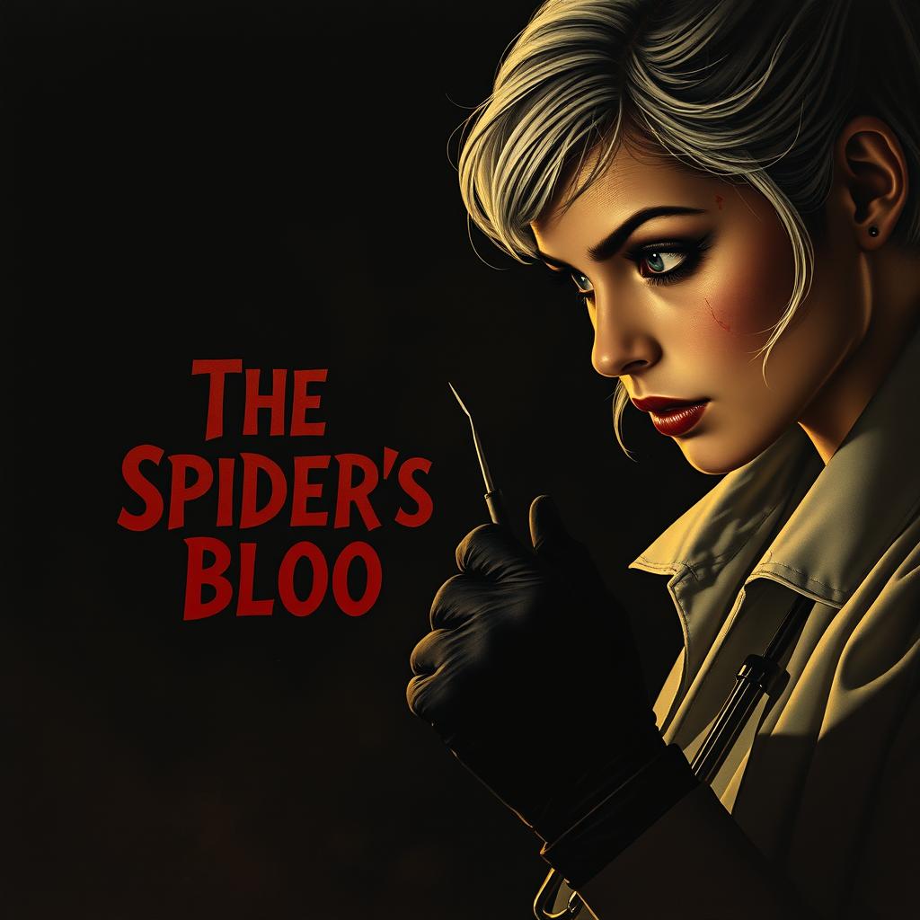 A very dark and dim movie poster titled 'The Spider's Blood', designed in a 90s style